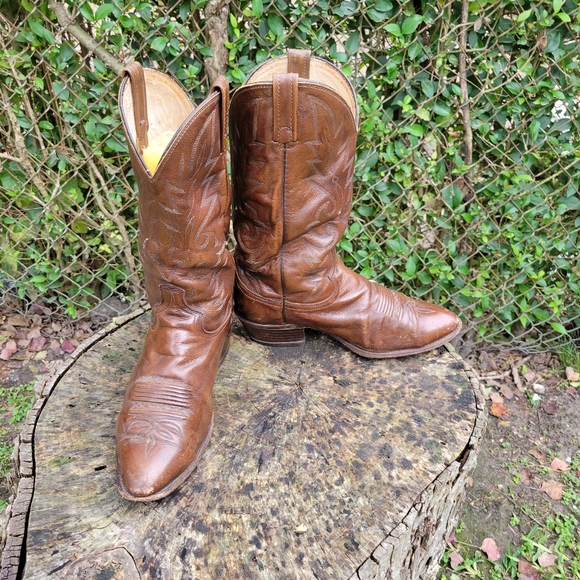 Men Vintage Brown Leather Cowboy Boots By Dan Post Size 11- 11.5/Men Go Western - Picture 6 of 10